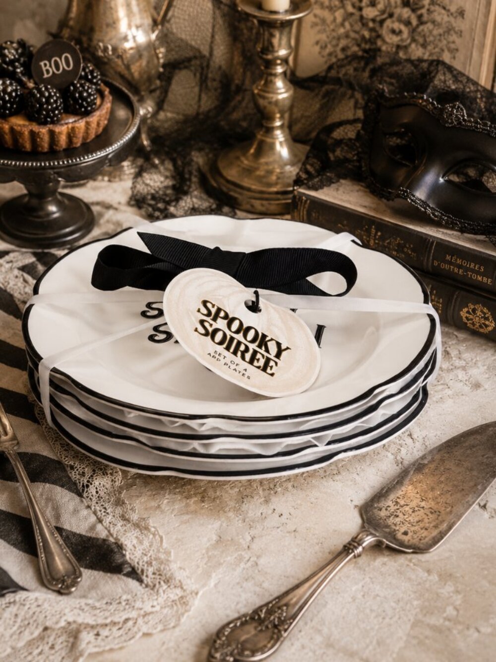 Set of 4 "Spooky Soirée" Halloween Appetizer Plates by Sunday Morning Ceramics
